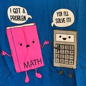 NWT. Rue 21- blue math problem t-shirt. Size L